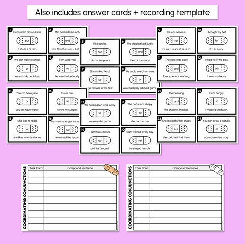 Resource preview 4 for Coordinating Conjunctions - Bandaid Task Cards