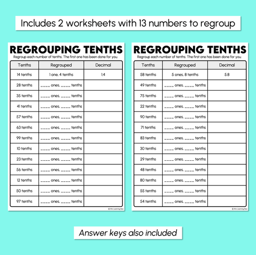 Resource preview 3 for Regrouping Tenths - Decimals Recording Sheet