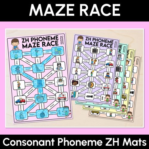 Resource preview 1 for Consonant Phoneme ZH Words Maze Race - Consonant ZH Words Mats