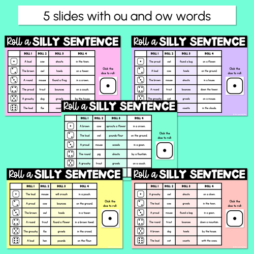 Resource preview 2 for Decodable Sentences with Diphthong OU/OW Words - DIGITAL Roll a Silly Sentence