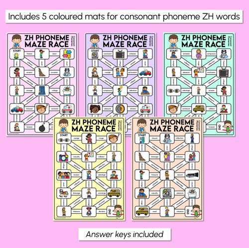 Resource preview 3 for Consonant Phoneme ZH Words Maze Race - Consonant ZH Words Mats