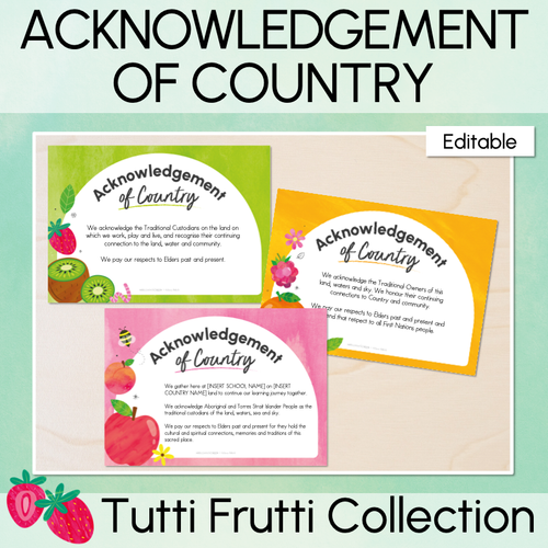 Resource preview 1 for Acknowledgement of Country Posters - The Tutti Frutti Collection - Colourful Classroom Decor