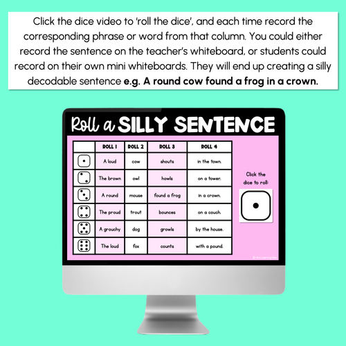 Resource preview 3 for Decodable Sentences with Diphthong OU/OW Words - DIGITAL Roll a Silly Sentence