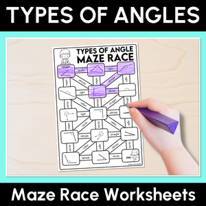 Types of Angles Maze Race Worksheets - Acute, Right, Obtuse, Straight and Reflex