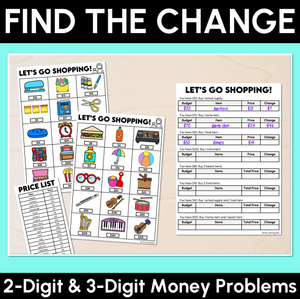 Find the Change - 2-Digit & 3-Digit Money Problems Activity