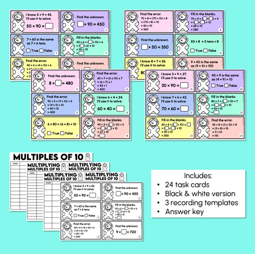 Resource preview 3 for Multiplying Multiples of 10 - Multiplication Facts Task Cards