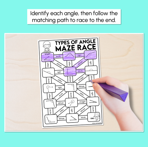 Resource preview 2 for Types of Angles Maze Race Worksheets - Acute, Right, Obtuse, Straight and Reflex