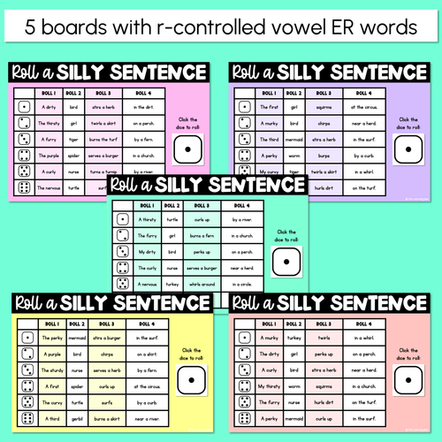 Resource preview 2 for Decodable Sentences with R-Controlled Vowel ER Words - DIGITAL Roll a Silly Sentence