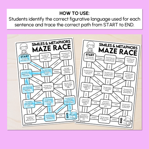 Resource preview 2 for Figurative Language Maze Race - Similes & Metaphors