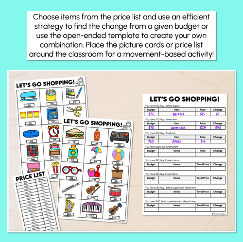 Resource preview 2 for Find the Change - 2-Digit & 3-Digit Money Problems Activity