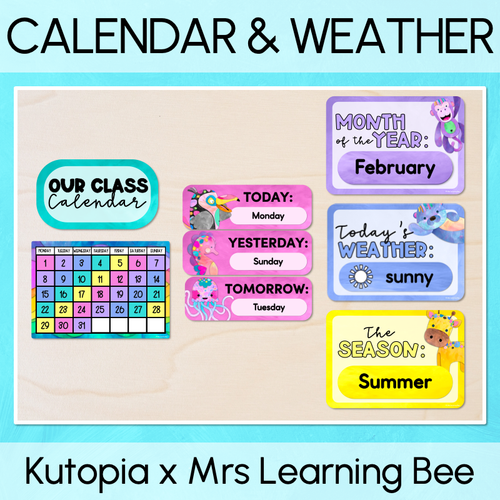 Resource preview 1 for Calendar & Weather Display - Watercolour Rainbow - The Kutopia Collection