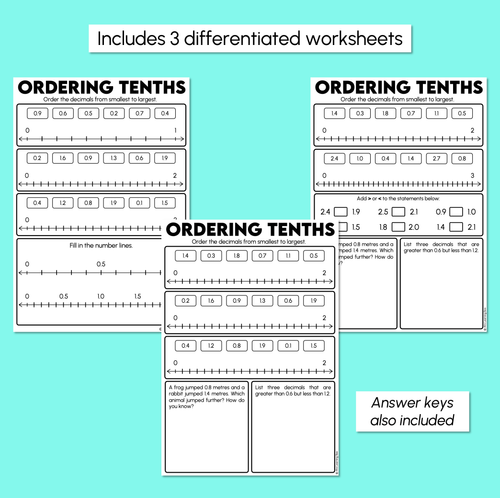 Resource preview 3 for Ordering Tenths - Decimals Worksheet
