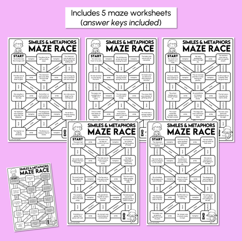 Resource preview 3 for Figurative Language Maze Race - Similes & Metaphors
