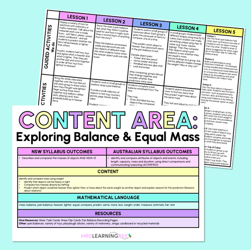 Resource preview 4 for Exploring Balance & Equal Mass - Kindergarten/Foundation Unit of Work