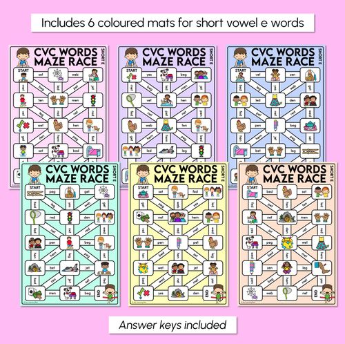 Resource preview 3 for CVC Words Maze Race - CVC E Words Mats