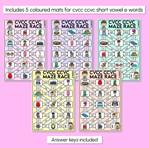 Resource preview 3 for CVCC CCVC Words Maze Race - CVCC E Words Mats
