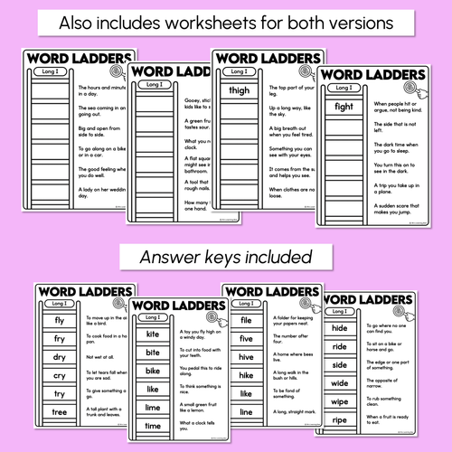 Resource preview 4 for Word Ladders - Find the Clue - Long Vowel I Words