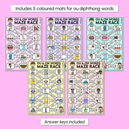 Resource preview 3 for Diphthong OU OW Words Maze Race - Diphthong OU OW Words Mats