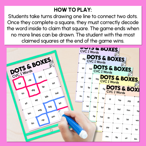 Resource preview 4 for Dots and Boxes Phonics Game - CVC I Words