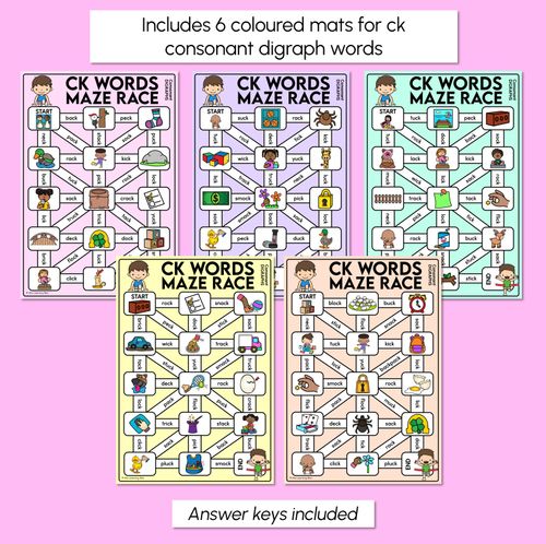 Resource preview 3 for Consonant Digraph CK Words Maze Race - CK Words Mats