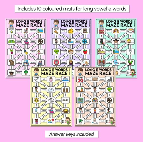 Resource preview 3 for Long Vowel E Words Maze Race - Long Vowel E Words Mats