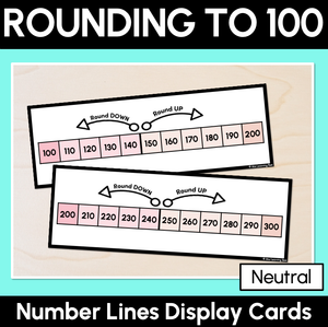 Rounding to Nearest Hundred - Number Lines Display Cards & Desk Companions (Neutral)