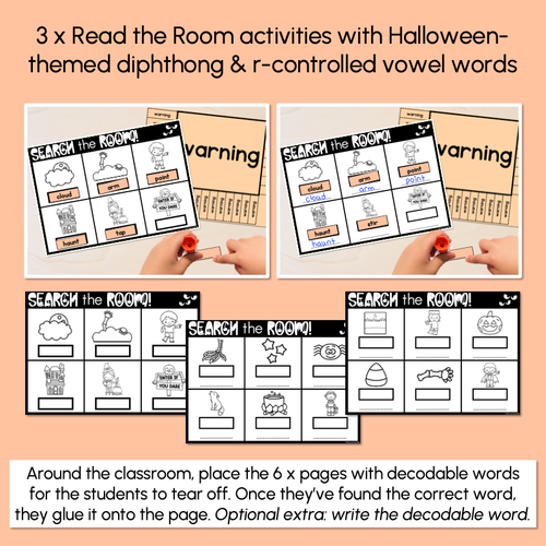 Resource preview 2 for Halloween Scoot - Halloween-Themed Read the Room & Write the Room - Diphthongs & R-Controlled Vowels