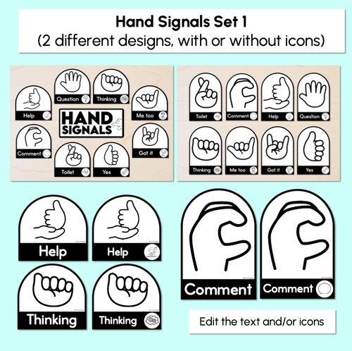Resource preview 2 for Hand Signals - Editable Black & White Templates - Instructional Signs