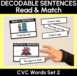 CVC Word Decodable Sentences - Read and Match Set 2 - Kindergarten Phonics