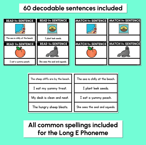 Resource preview 2 for Long Vowel E Decodable Sentences - Read and Match