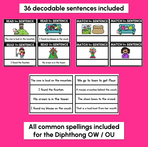 Resource preview 2 for OW Diphthong Decodable Sentences - Read & Match