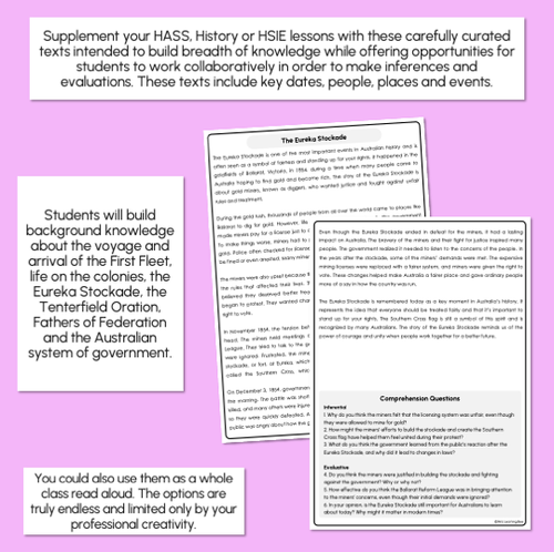 Resource preview 3 for Year 5 & 6 Fluency Texts & Comprehension Questions - Australian History & Government