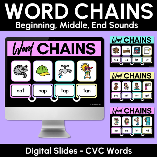 Resource preview 1 for CVC Word Chains for Beginning, Middle & End Sounds - Decodable PowerPoint