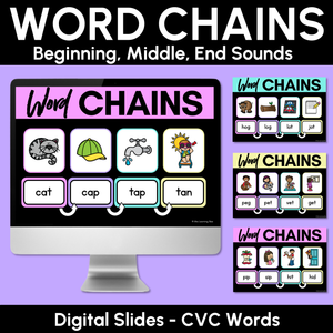 CVC Word Chains for Beginning, Middle & End Sounds - Decodable PowerPoint