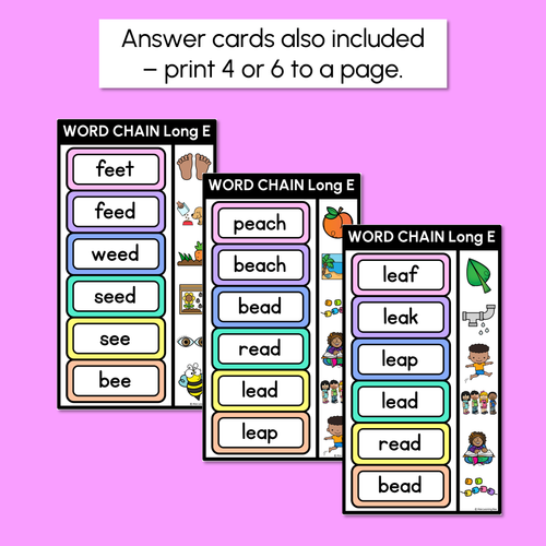 Resource preview 4 for Long Vowel E Word Chains for Beginning, Middle & End Sounds-Decodable Activities