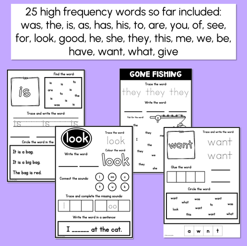 Resource preview 4 for High Frequency Words Worksheets - Heart Word Print & Go Activities