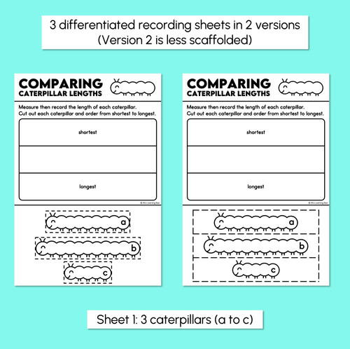 Resource preview 3 for Comparing Lengths Using Informal Units - Comparing Caterpillar Lengths Activity