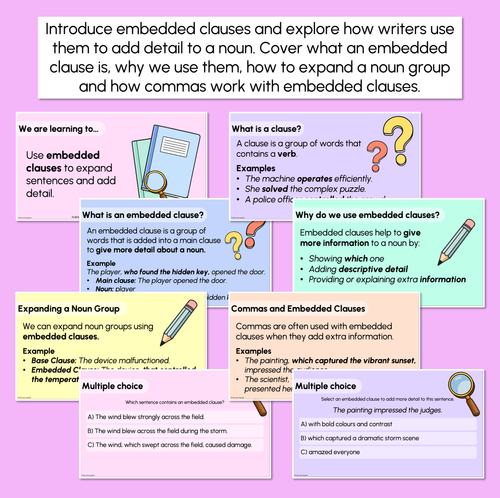 Resource preview 2 for Adding Details with Embedded Clauses Explicit Teaching Slides
