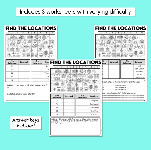 Resource preview 3 for Finding Locations Using Grid References - Find the Locations Worksheets
