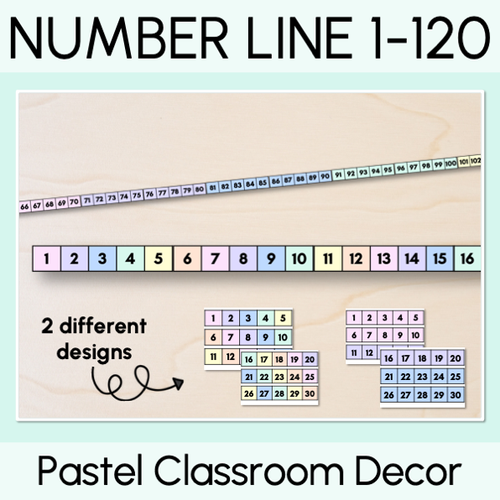 Resource preview 1 for Pastel Number Line - Numbers 1-120 - Pastel Classroom Decor