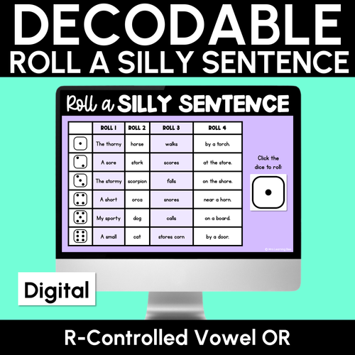 Resource preview 1 for Decodable Sentences with R-Controlled Vowel OR Words - DIGITAL Roll a Silly Sentence