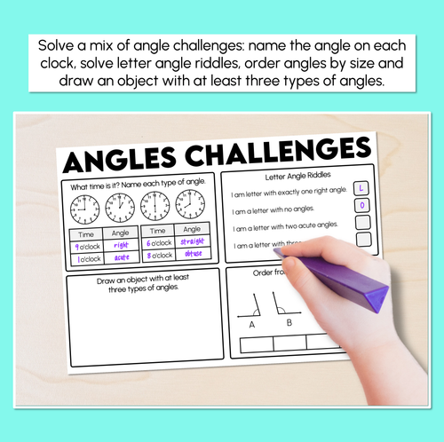 Resource preview 2 for Angle Challenges Worksheets - Types of Angles Review