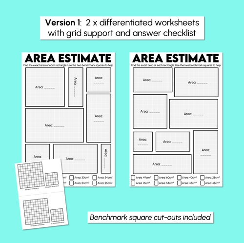 Resource preview 3 for Area Estimate – Finding Area Using Benchmarks - Worksheets