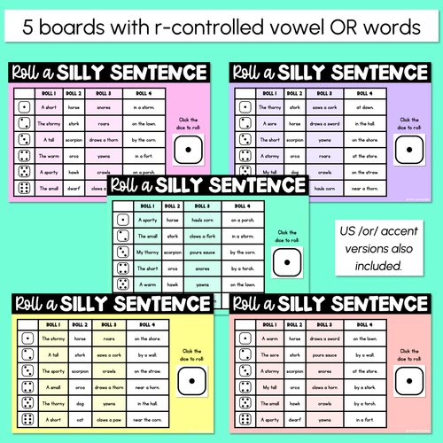 Resource preview 2 for Decodable Sentences with R-Controlled Vowel OR Words - DIGITAL Roll a Silly Sentence