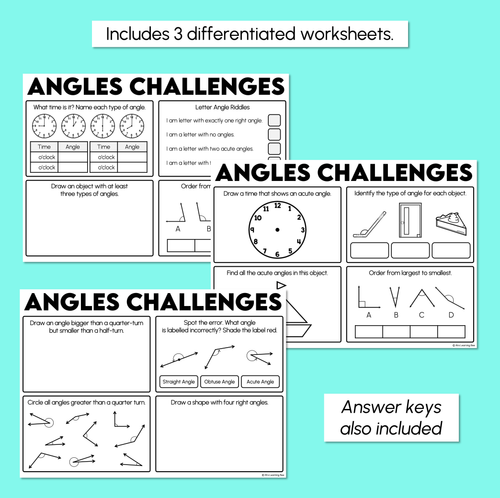 Resource preview 3 for Angle Challenges Worksheets - Types of Angles Review
