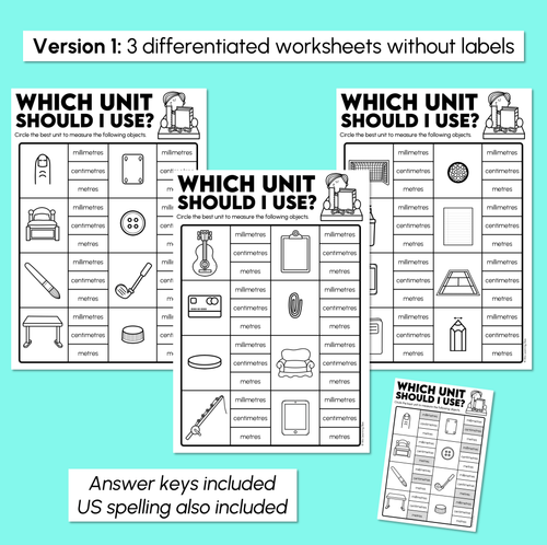 Resource preview 3 for Which Unit Should I Use? - Choosing Units of Measure Worksheets