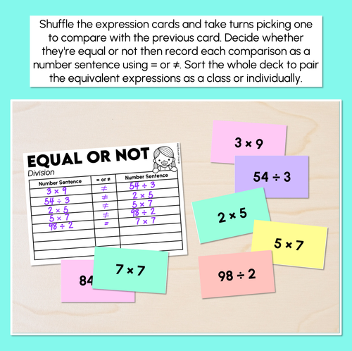 Resource preview 2 for Equivalent Number Sentences - Multiplication and Division Card Sort