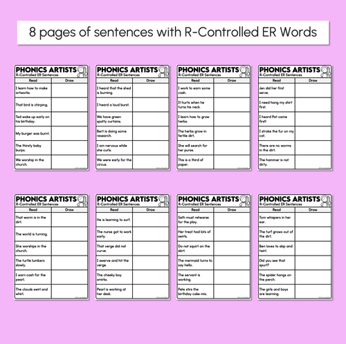 Resource preview 3 for Phonics Artists - R-Controlled ER Words - Decodable Sentences Activity