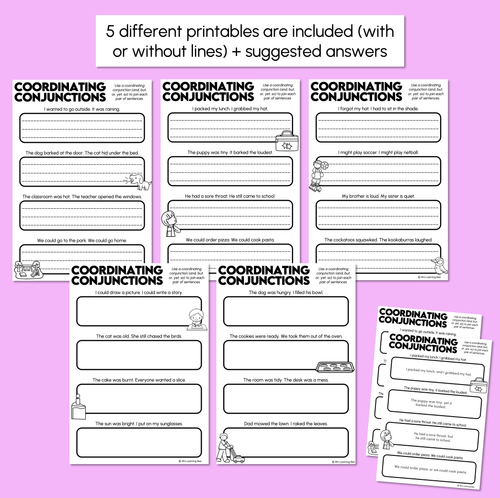 Resource preview 3 for Coordinating Conjunctions Sentence Printables