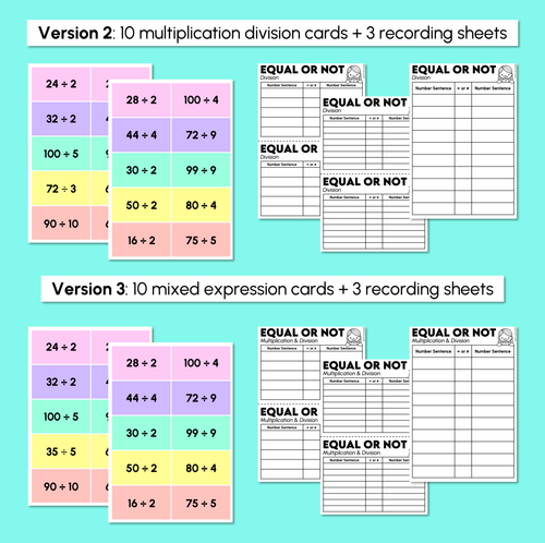 Resource preview 4 for Equivalent Number Sentences - Multiplication and Division Card Sort